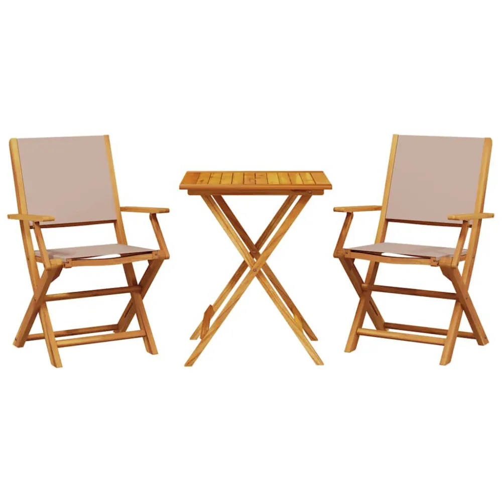 Mobili da Esterno Alluminio Set da Bistrot 3pz Tortora Tessuto e Legno Massello
