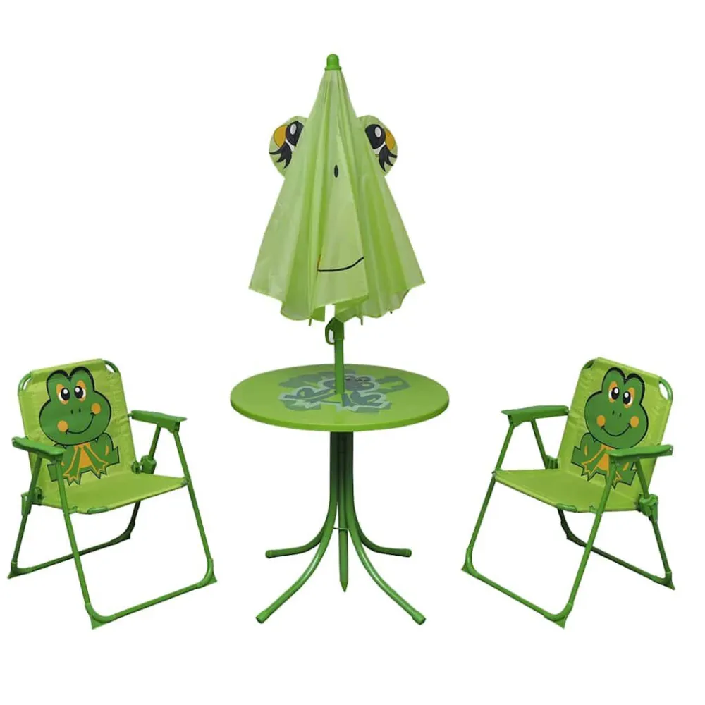 Mobili da Esterno Alluminio Set da Bistrot da Giardino per Bambini con Ombrellone Verde