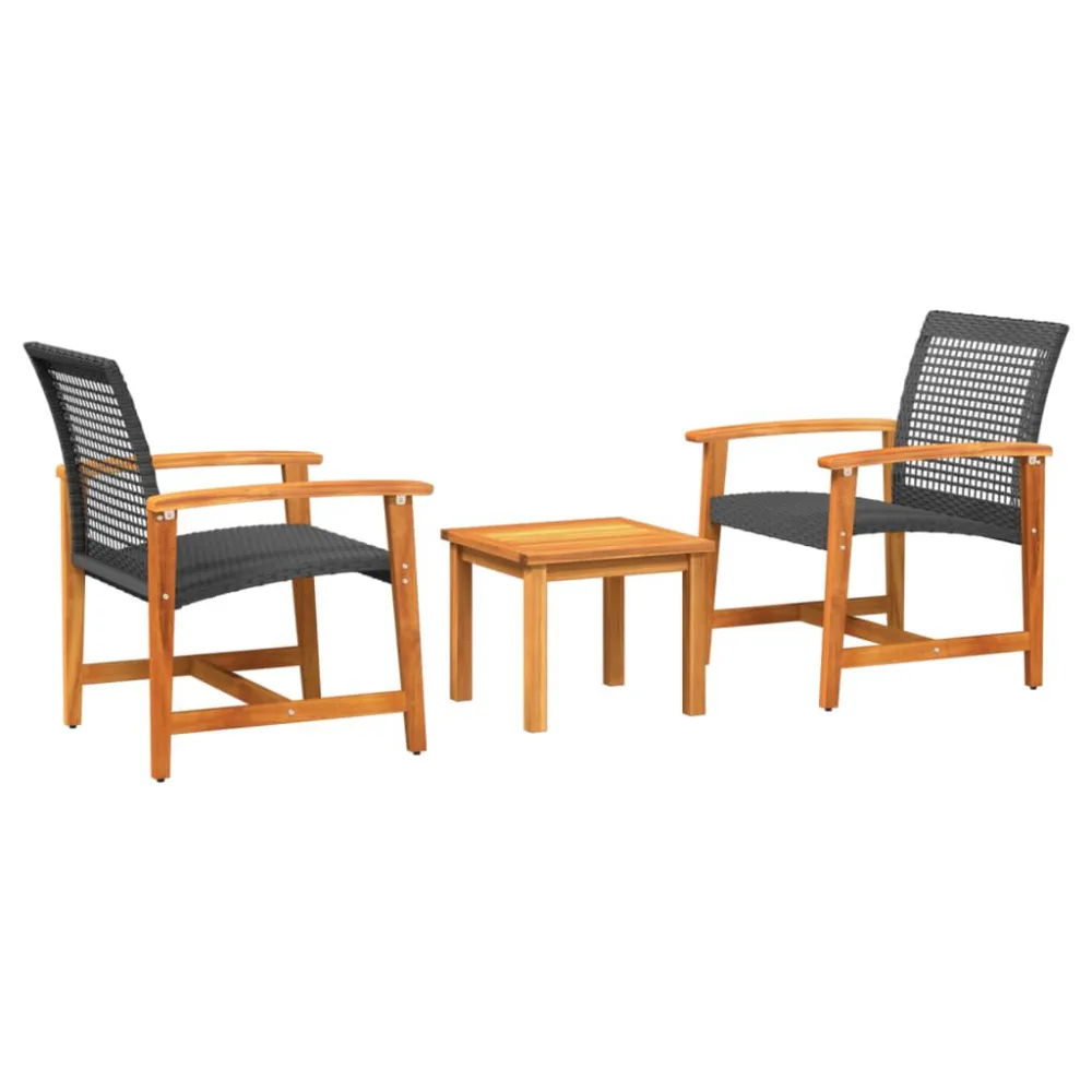 Mobili da Esterno Alluminio Set da Bistrot 3 pz Nero Polyrattan e Legno di Acacia