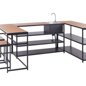 Outdoor Kitchen Set Bar Table and Sink Nero notte and Light Wood AVETRANA