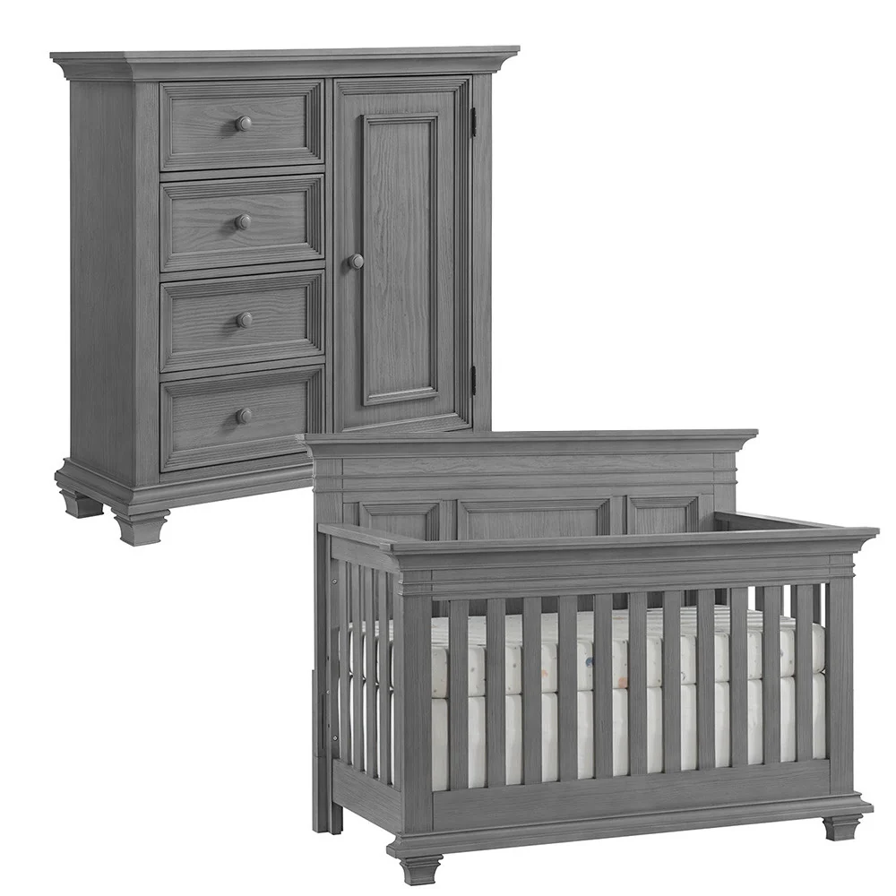 Oxford Baby Weston 2 Piece Nursery Set - Convertible Crib + & Chifferobe Dusk Grigio
