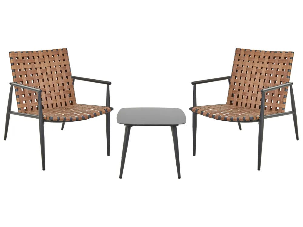 PE Rattan Bistro Set Brown ZIRIA - Con Cuscini Inclusi