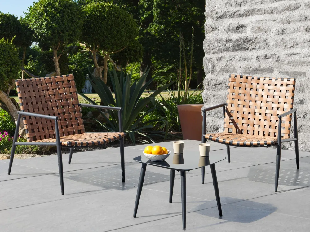 PE Rattan Bistro Set Brown ZIRIA - Con Cuscini Inclusi
