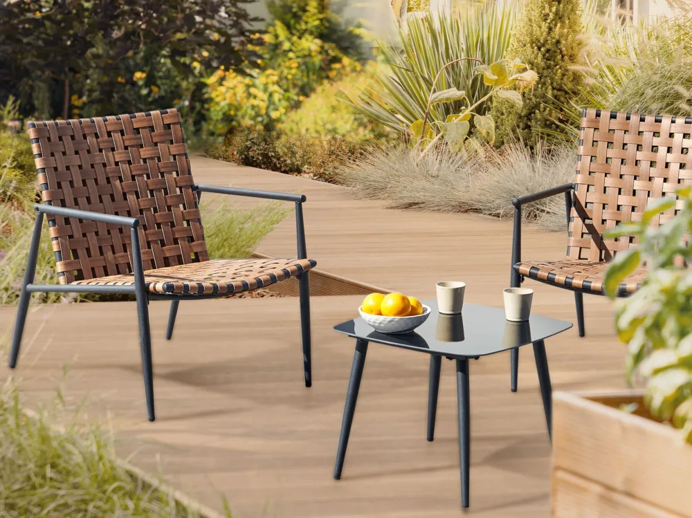 PE Rattan Bistro Set Brown ZIRIA - Con Cuscini Inclusi
