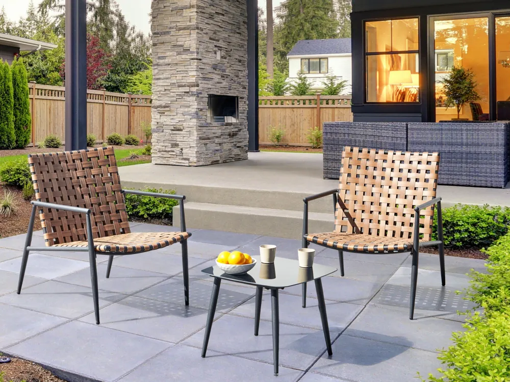 PE Rattan Bistro Set Brown ZIRIA - Con Cuscini Inclusi