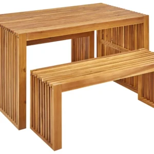 4 Seater Acacia Wood Garden Dining Set Table and Benches BELLANO | Impermeabile e UV Resistente