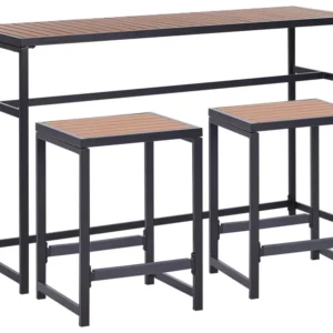 2 Seater Steel Garden Dining Set Table and Stools Nero notte and Light Wood AVETRANA