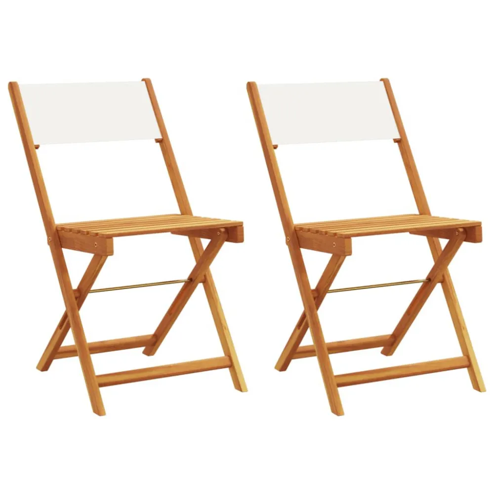 Sedie Bistrò 2pz Bianco Crema Legno Massello Acacia e Tessuto Stile Moderno