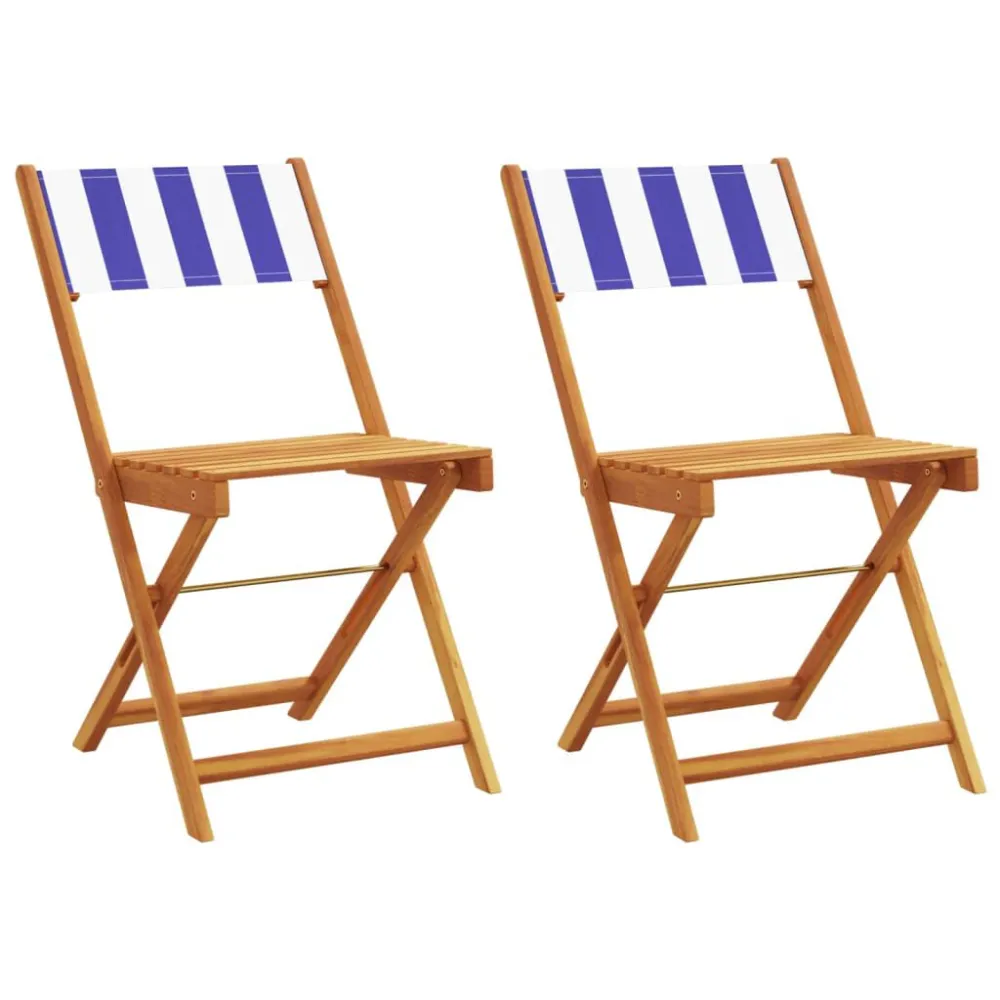 Sedie Bistrò 2pz Blu e Bianco Legno Massello Acacia e Tessuto con Cuscini Inclusi