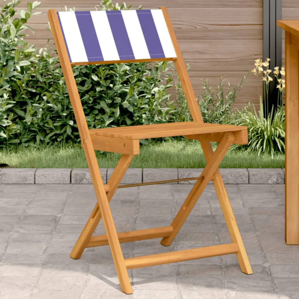 Sedie Bistrò 2pz Blu e Bianco Legno Massello Acacia e Tessuto con Cuscini Inclusi