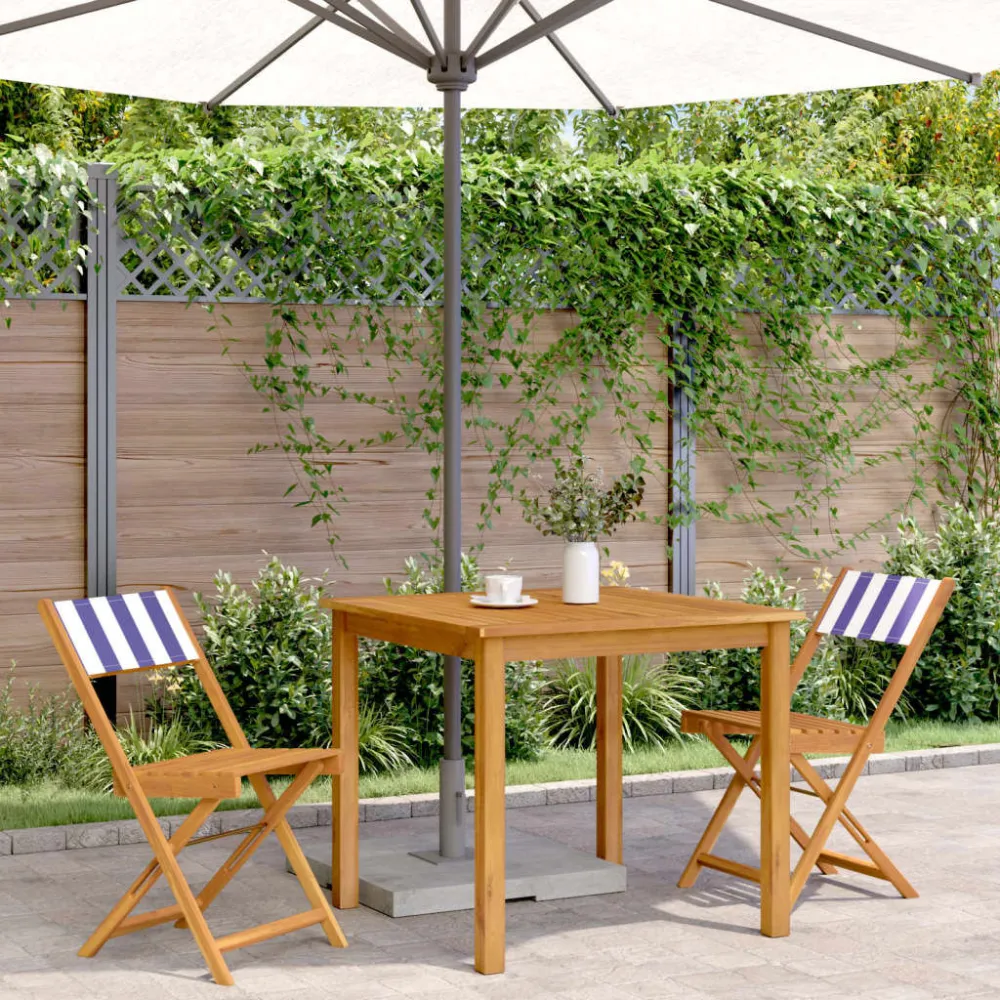 Sedie Bistrò 2pz Blu e Bianco Legno Massello Acacia e Tessuto con Cuscini Inclusi