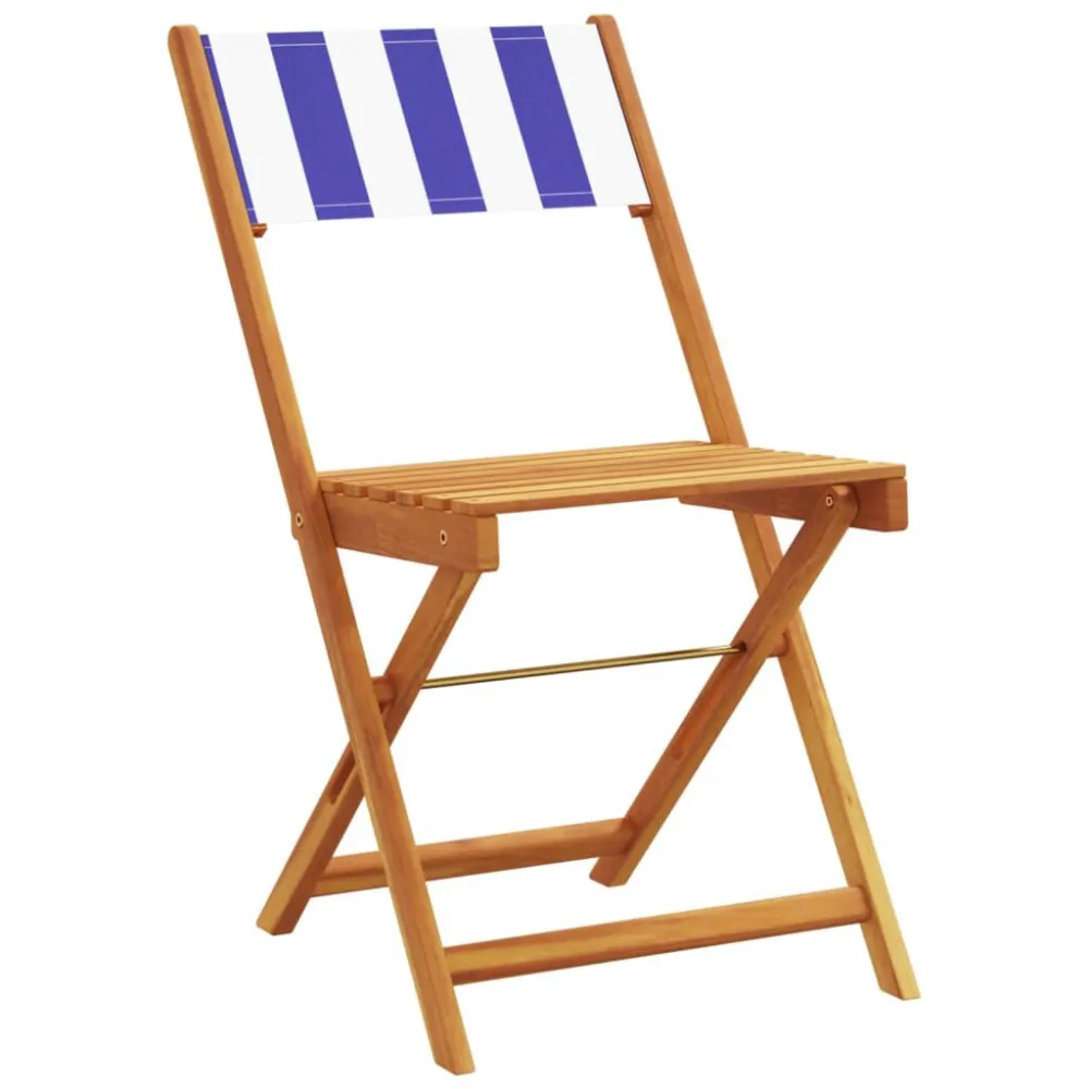 Sedie Bistrò 2pz Blu e Bianco Legno Massello Acacia e Tessuto con Cuscini Inclusi