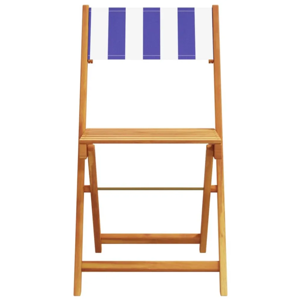 Sedie Bistrò 2pz Blu e Bianco Legno Massello Acacia e Tessuto con Cuscini Inclusi