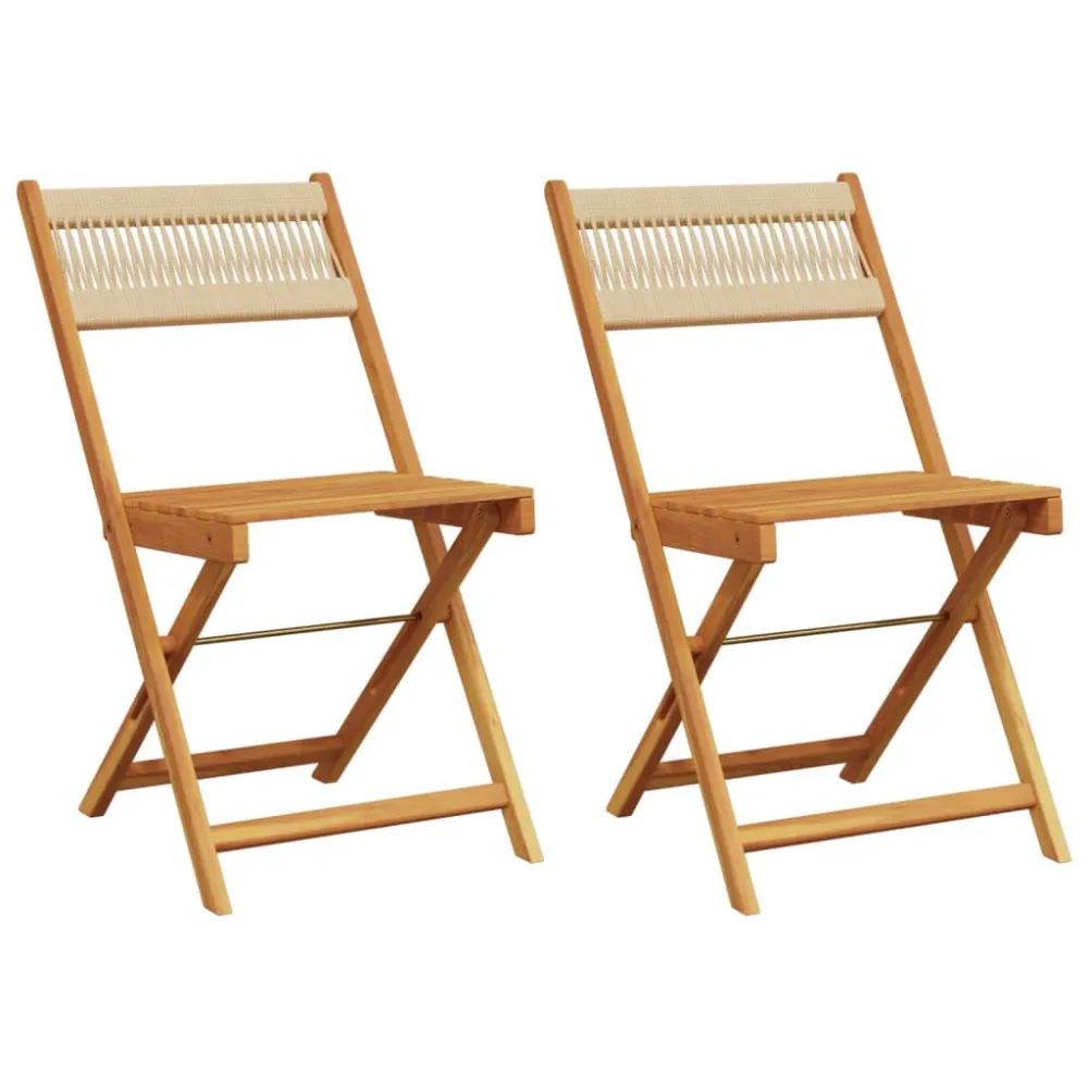 Sedie Bistrò 2pz Camoscio Legno Massello di Acacia e Corda Quick Assembly