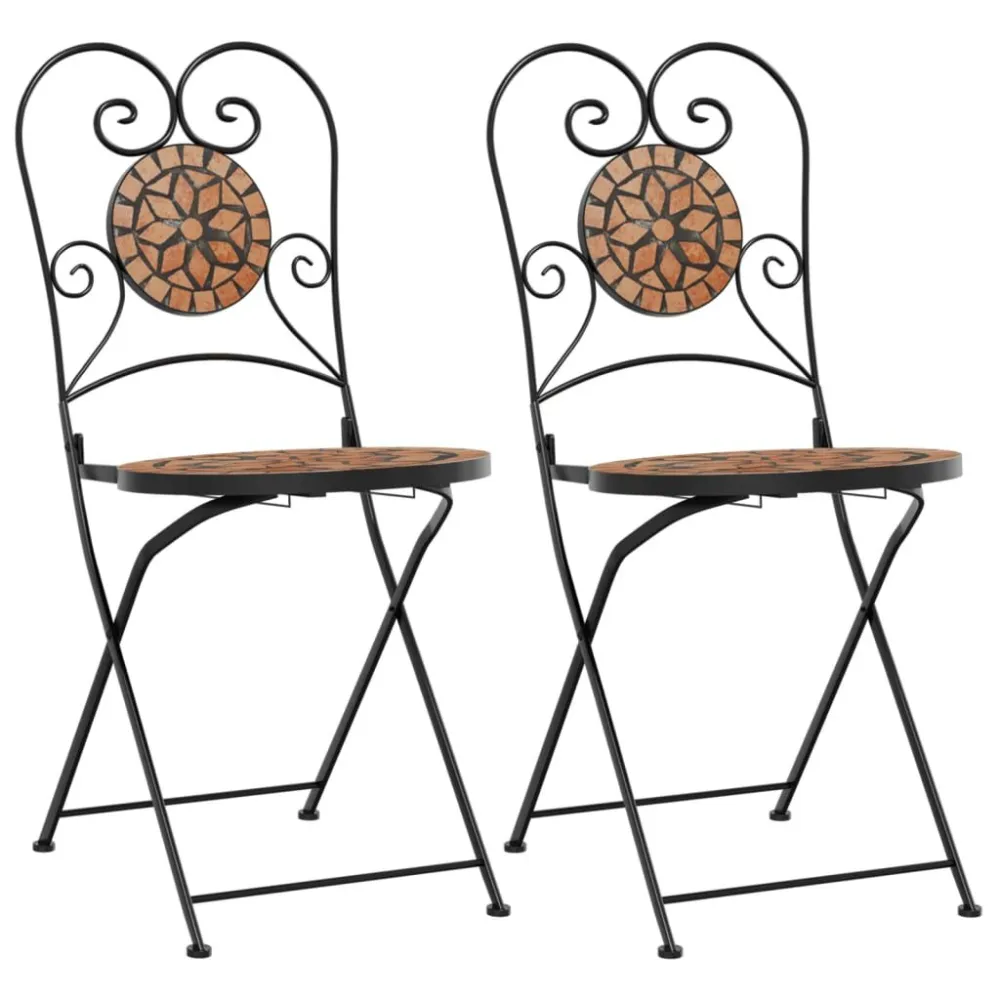 Sedie da Bistrò Pieghevoli 2 pz Terracotta Ceramica con Ombrellone e Base