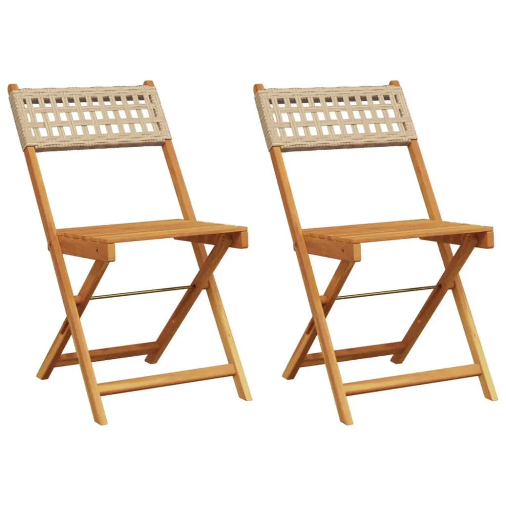Sedie da Bistrò 2 pz Sabbia Legno Massello Acacia e Polyrattan