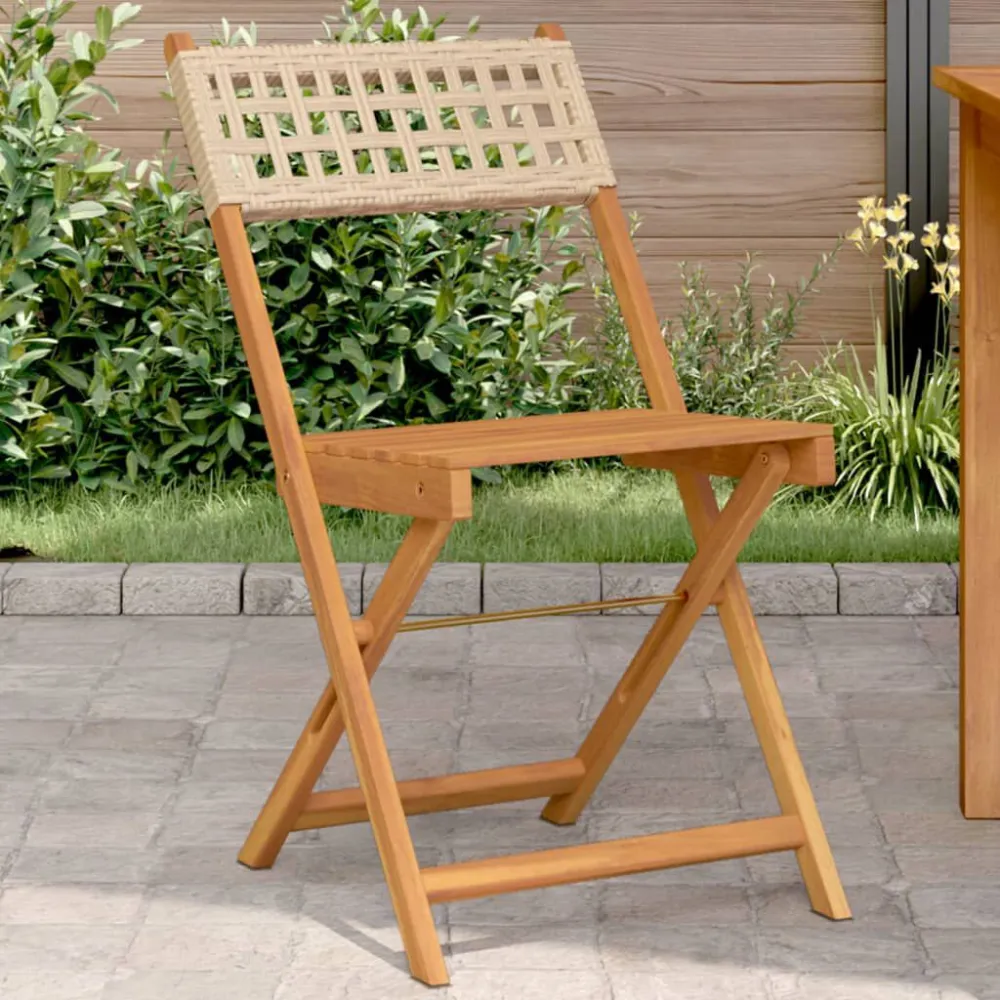 Sedie da Bistrò 2 pz Sabbia Legno Massello Acacia e Polyrattan