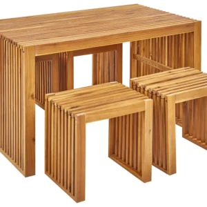 Set Angolare 4 Seater Acacia Wood Garden Dining Set Table and Stools BELLANO