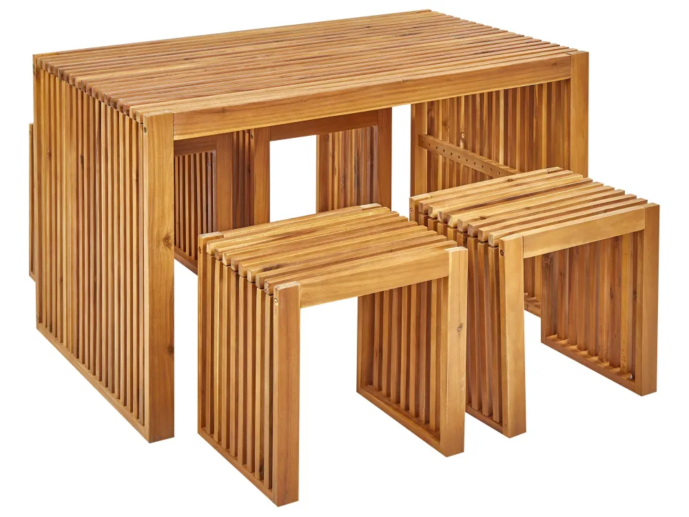 Set Angolare 4 Seater Acacia Wood Garden Dining Set Table and Stools BELLANO