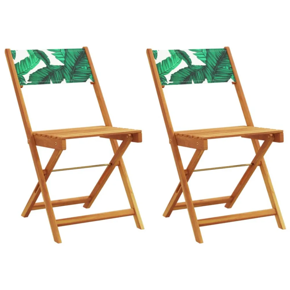 Set Angolare Sedie da Bistrò 2pz Motivo Foglia Legno Massello Acacia Tessuto
