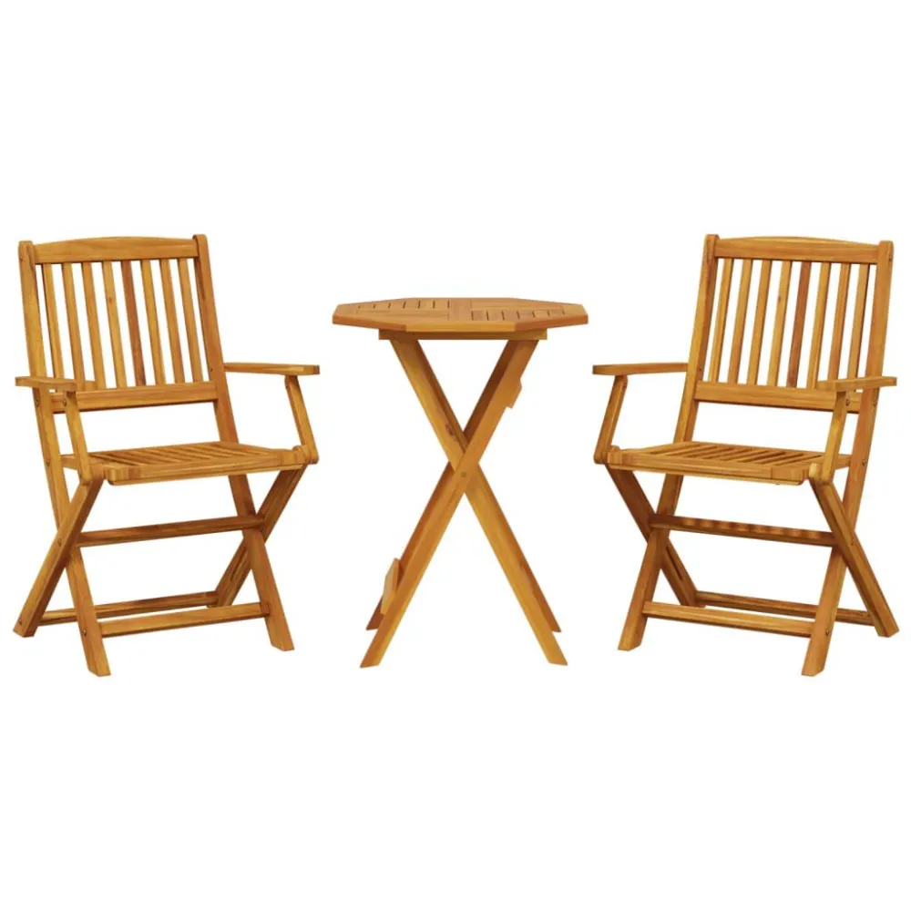 Set Angolare Set Bistrò Pieghevole 3pz Legno Massello di Acacia