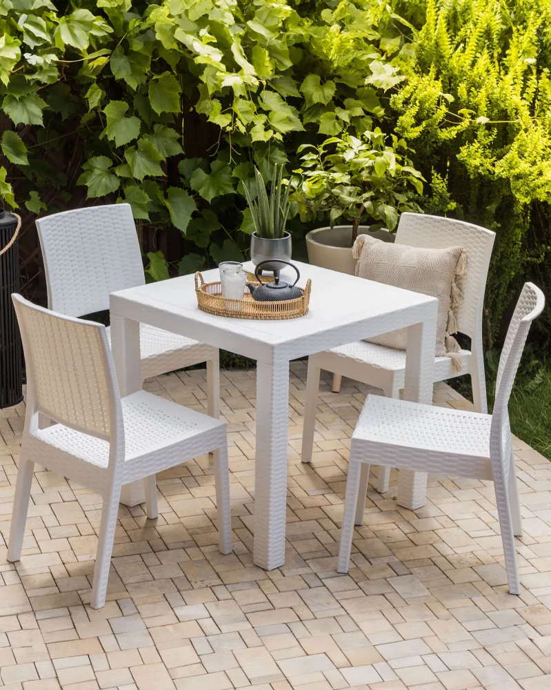 Set Angolare Set 4 Garden Chairs FOSSANO Synthetic Material White