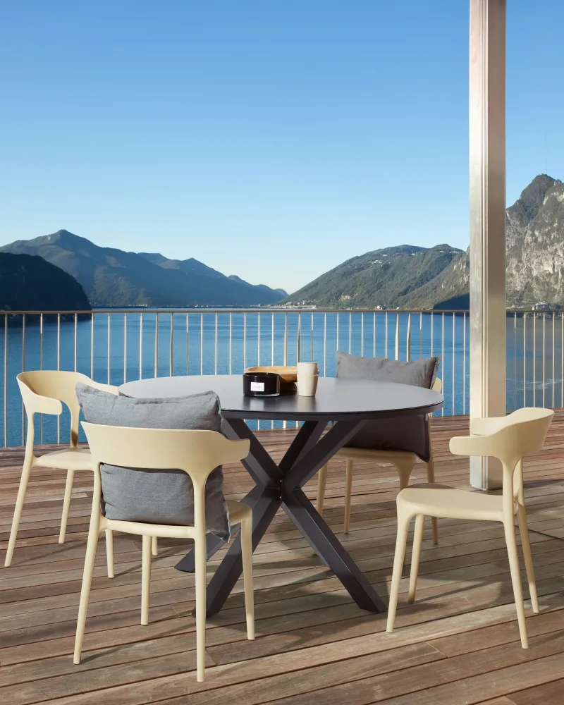 Set Angolare Set 4 Garden Chairs GUBBIO Synthetic Material Sand Camoscio