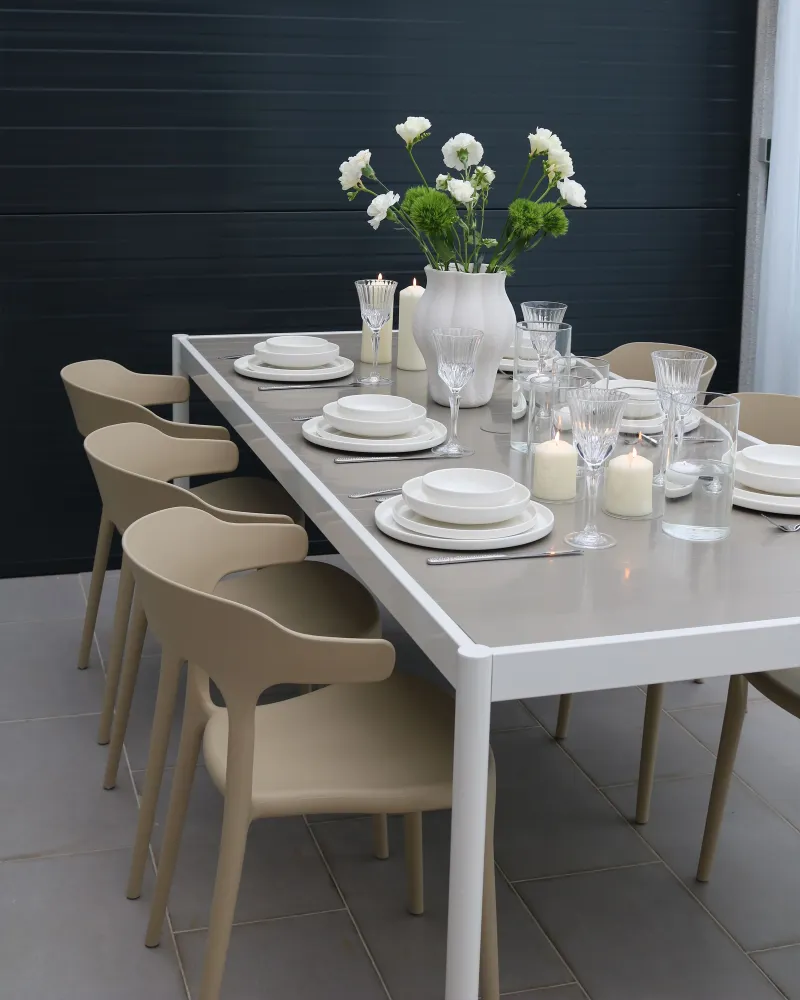 Set Angolare Set 4 Garden Chairs GUBBIO Synthetic Material Sand Camoscio