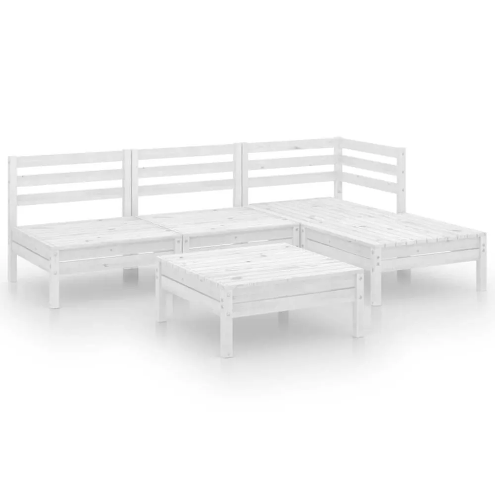Set Angolare Set Salotto da Giardino 5 pz Legno Massello di Pino Bianco