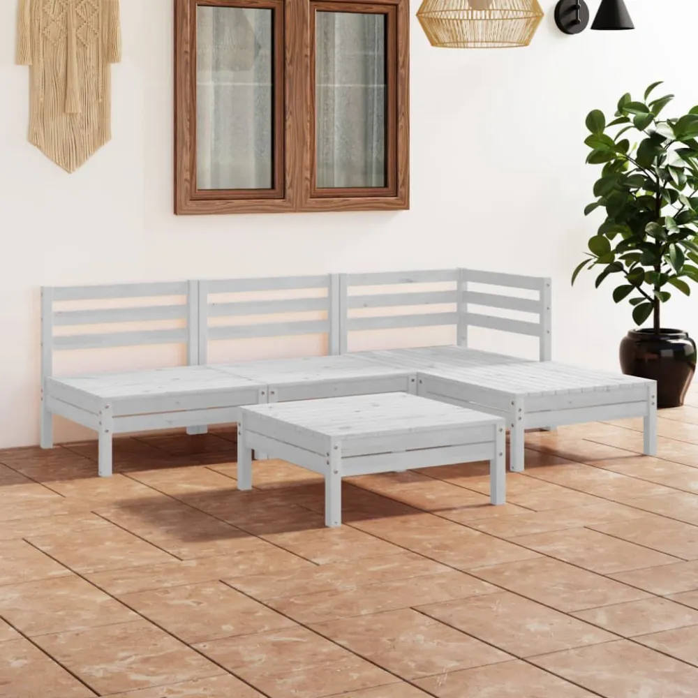 Set Angolare Set Salotto da Giardino 5 pz Legno Massello di Pino Bianco