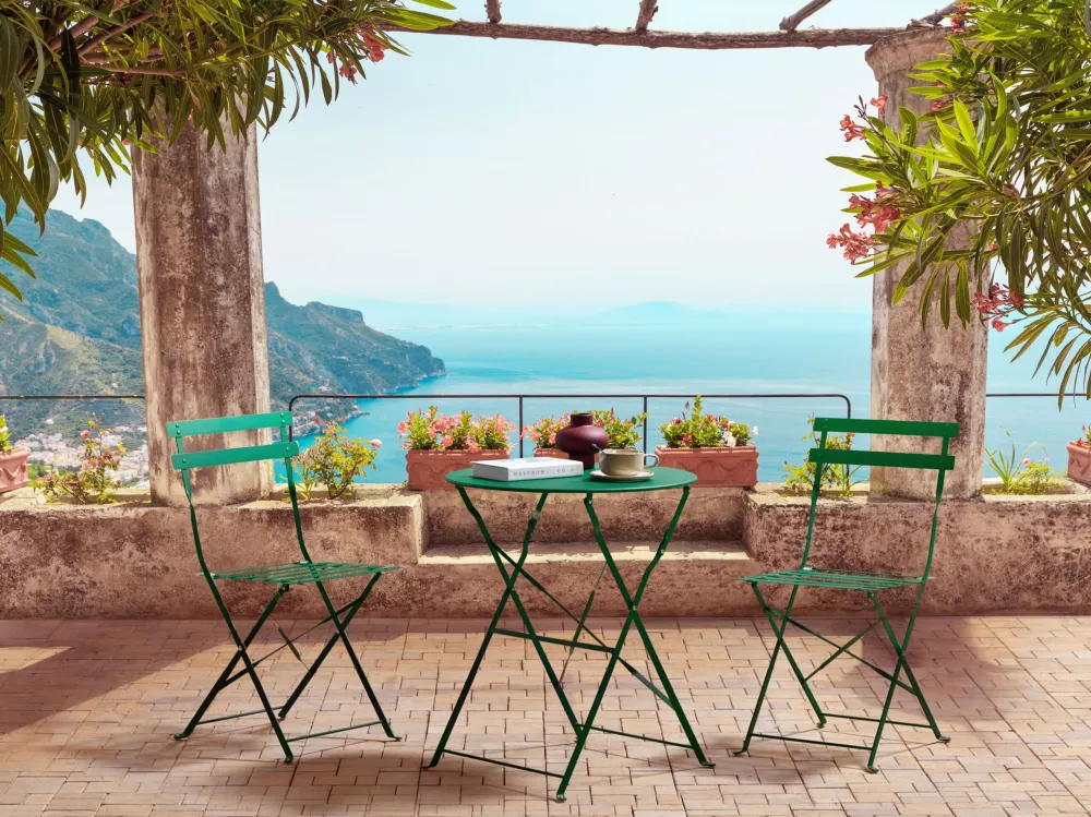 Set da balcone acciaio verde ombroso FIORI - Con Cuscini Inclusi