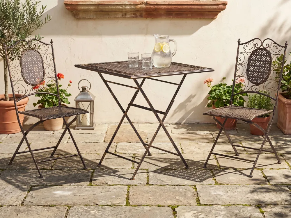 Set da balcone bistro metallo nero BORMIO Materiale Resina Intrecciata