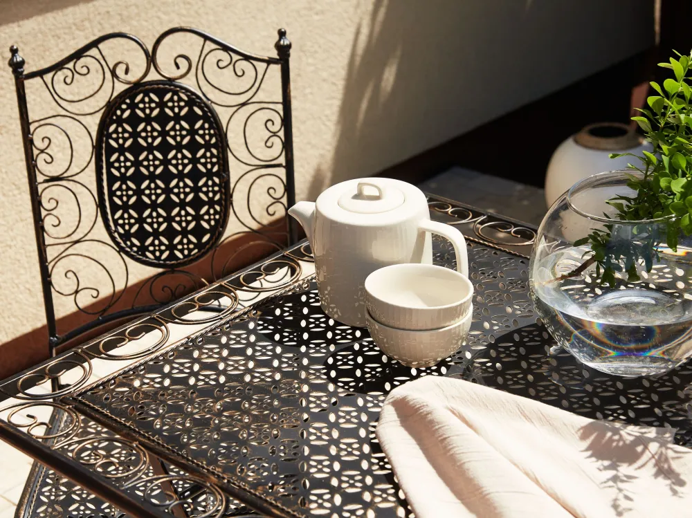 Set da balcone bistro metallo nero BORMIO Materiale Resina Intrecciata