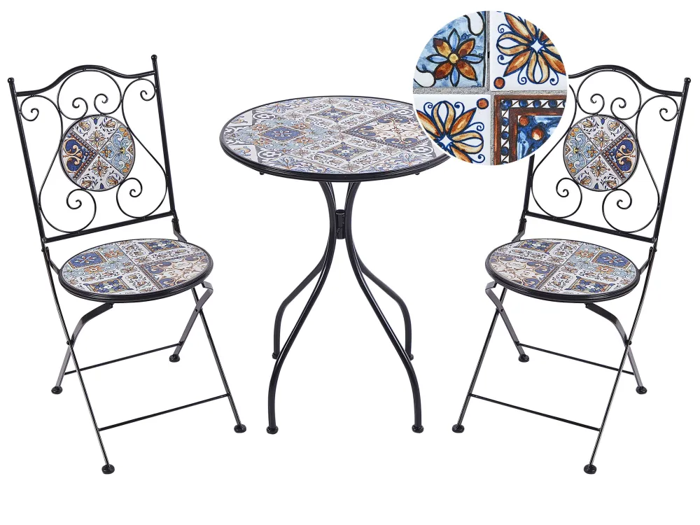 Set da balcone metallo nero 2 posti CIVITA con Cuscini Inclusi