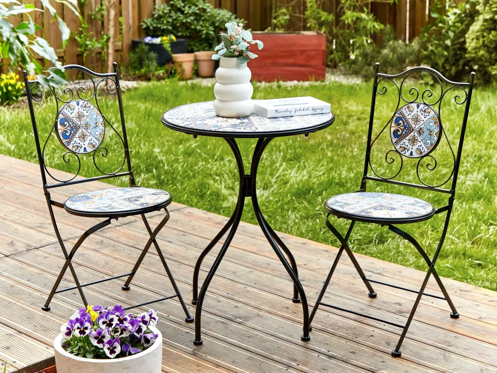 Set da balcone metallo nero 2 posti CIVITA con Cuscini Inclusi