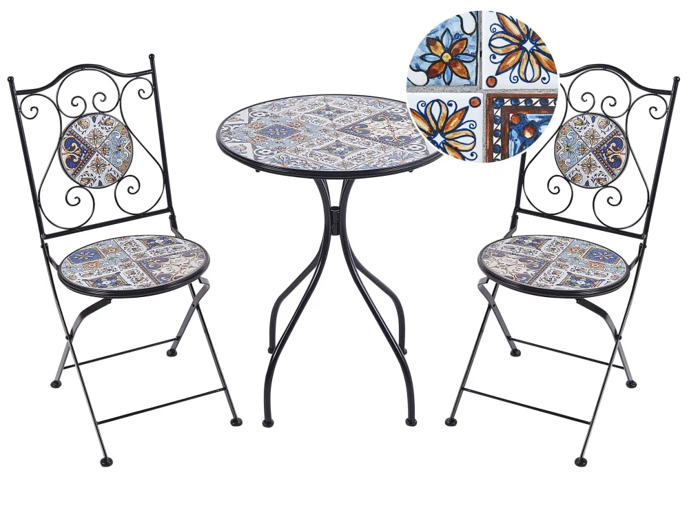 Set da balcone metallo nero 2 posti CIVITA - Con Cuscini Inclusi