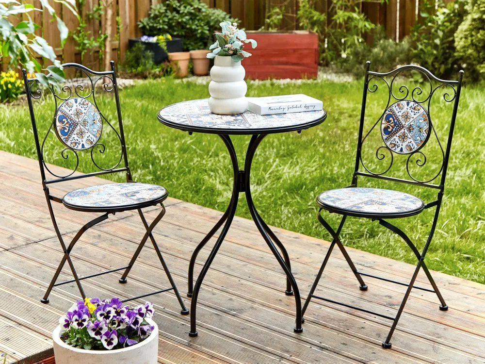 Set da balcone metallo nero 2 posti CIVITA - Con Cuscini Inclusi
