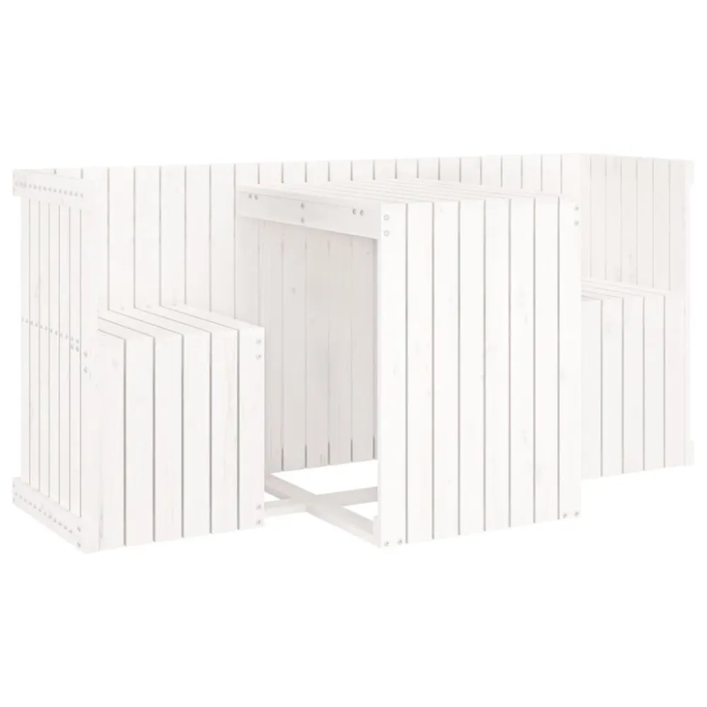Set da Balcone 2 Posti Bianco Legno Massello di Pino con Ombrellone e Base