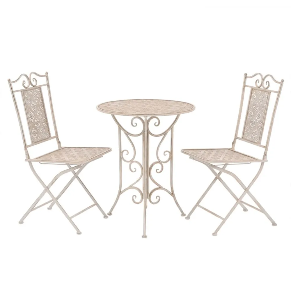 Set da Bistrò 3 pz Acciaio Bianco con 4 Sedie e Tavolo