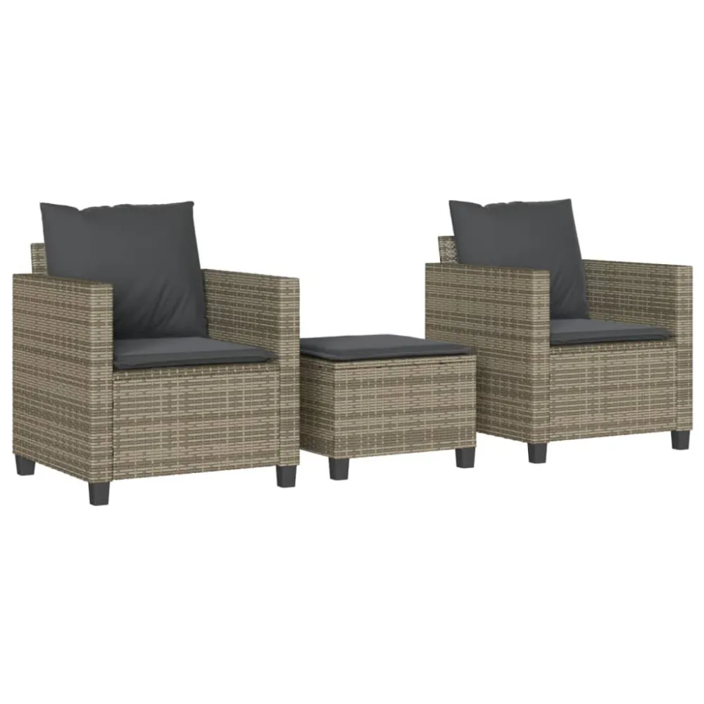 Set da Bistrò 3 pz con Cuscini Grigio Polyrattan Materiale Resina Intrecciata
