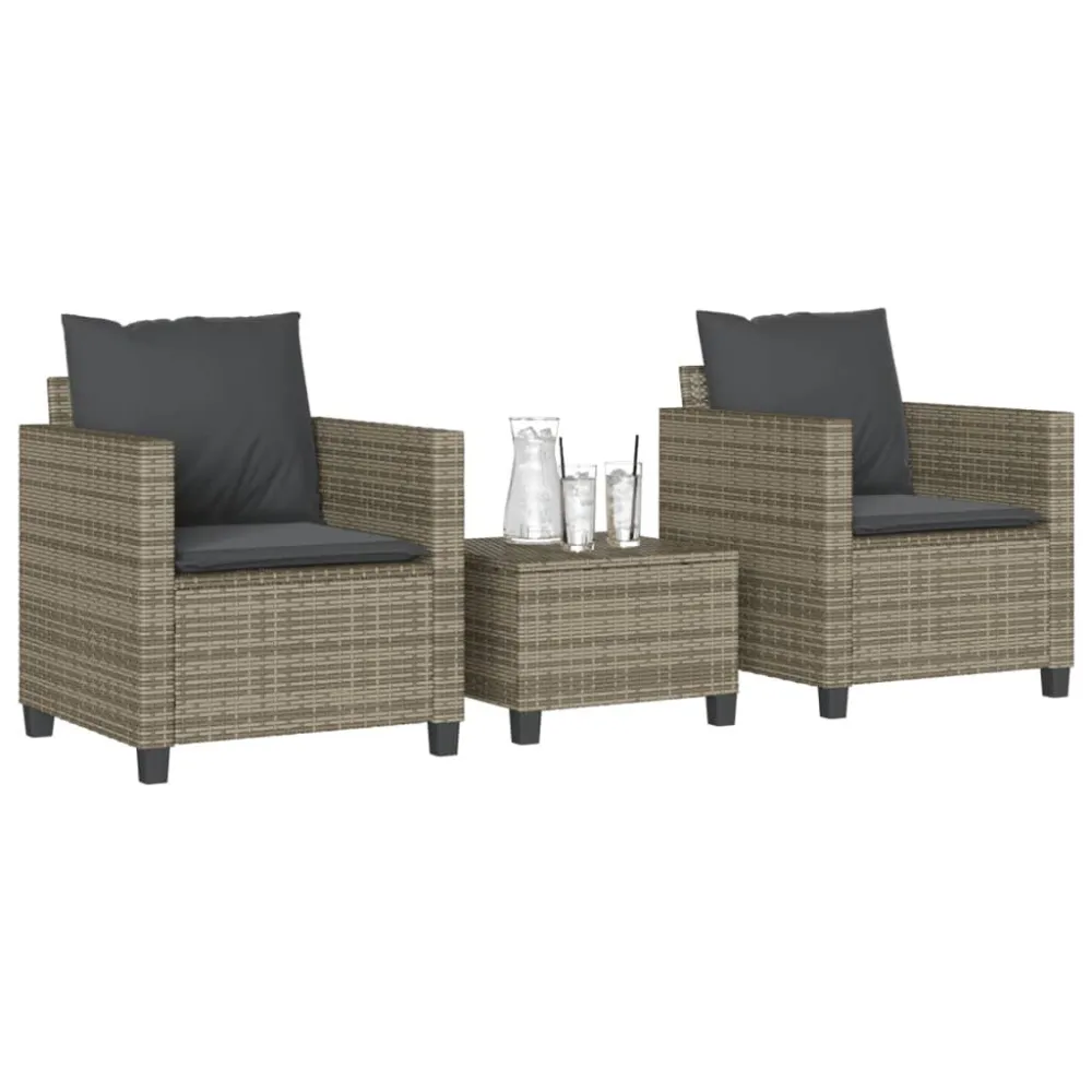 Set da Bistrò 3 pz con Cuscini Grigio Polyrattan Materiale Resina Intrecciata