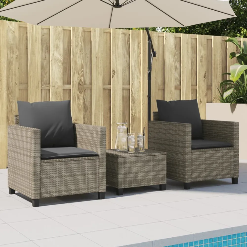 Set da Bistrò 3 pz con Cuscini Grigio Polyrattan Materiale Resina Intrecciata