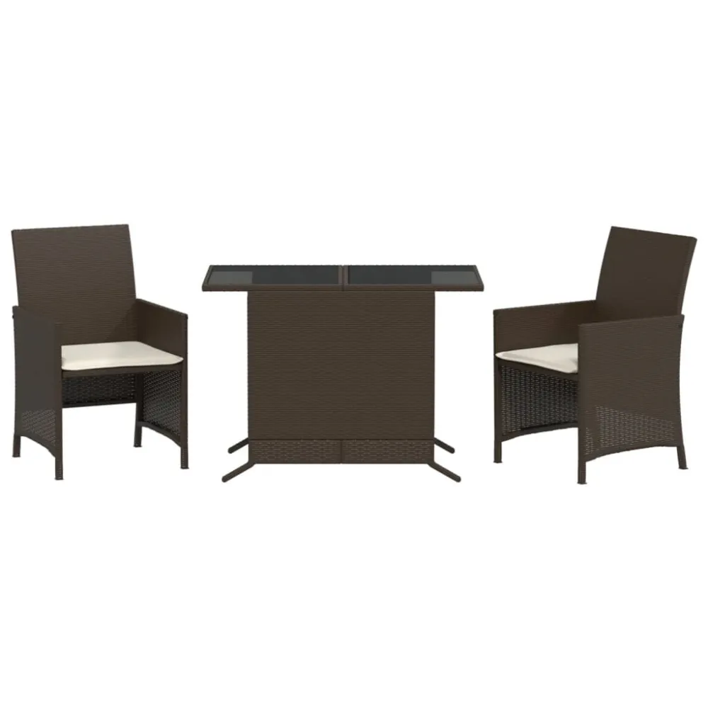 Set Bistrò 3 pz con Cuscini Marrone Polyrattan Stile Moderno