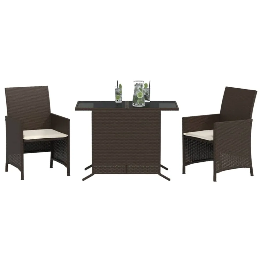 Set Bistrò 3 pz con Cuscini Marrone Polyrattan Stile Moderno