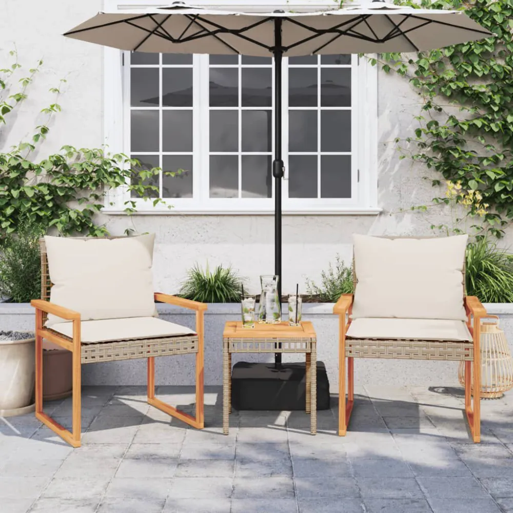 Set da Bistrò 3 pz con Cuscini Panna Misto Polyrattan e Acacia