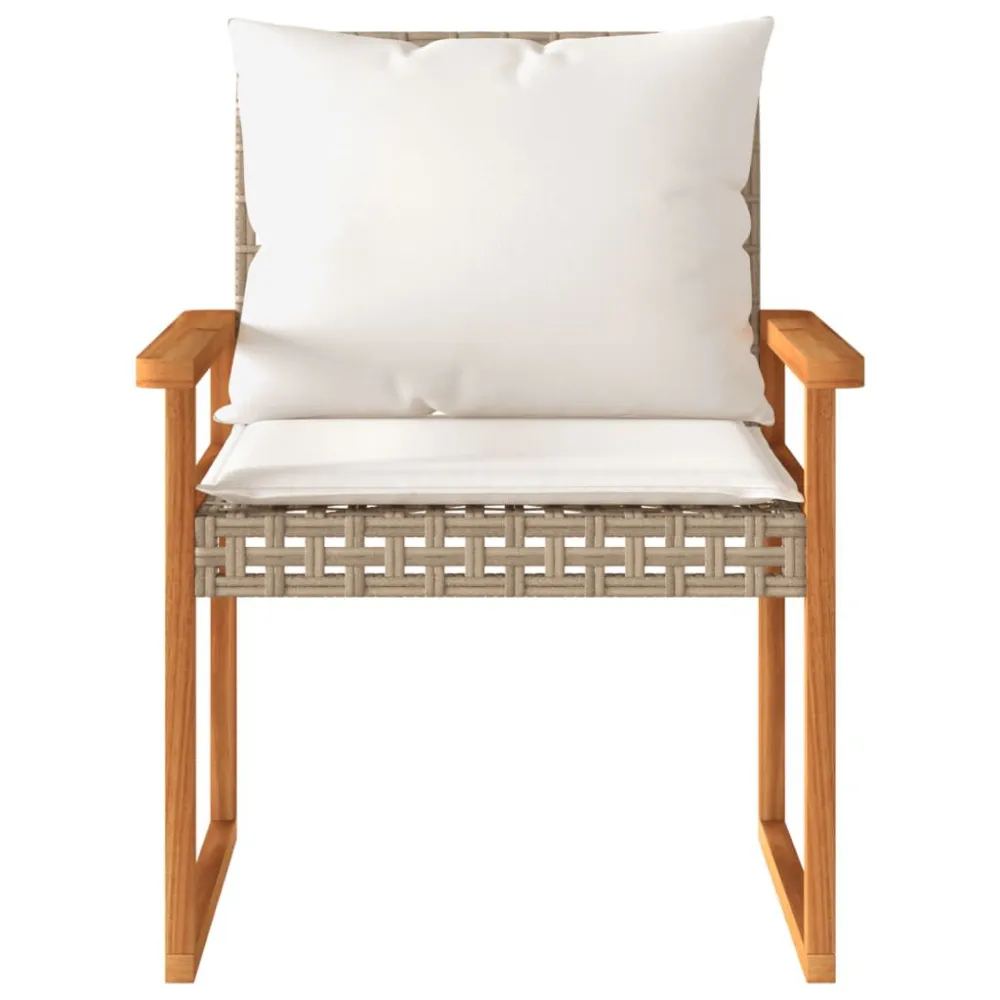 Set da Bistrò 3 pz con Cuscini Panna Misto Polyrattan e Acacia