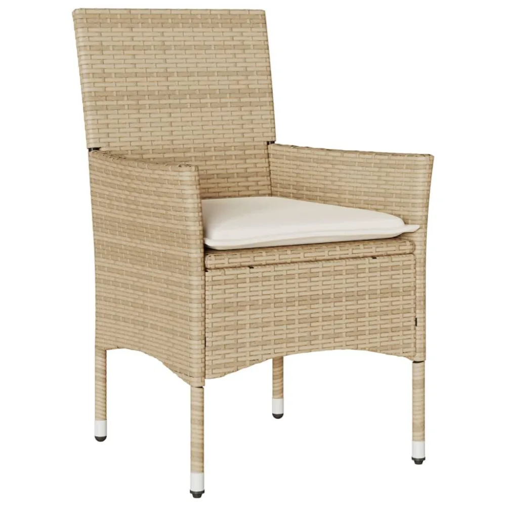 Set da Bistrò 3 pz con Cuscini Panna Polyrattan e Vetro Quick Assembly