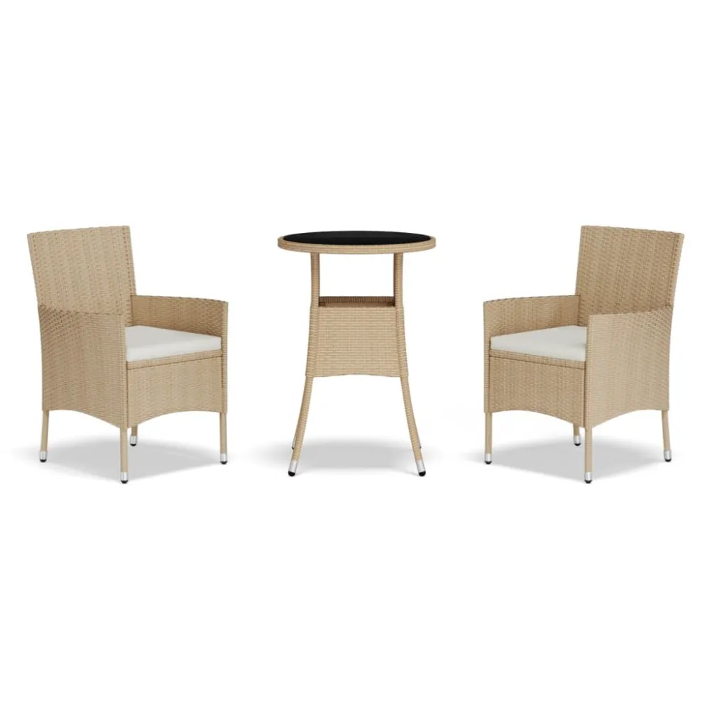 Set da Bistrò da Giardino 3 pz con Cuscini Sabbia Polyrattan