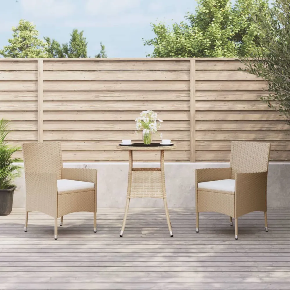 Set da Bistrò da Giardino 3 pz con Cuscini Sabbia Polyrattan