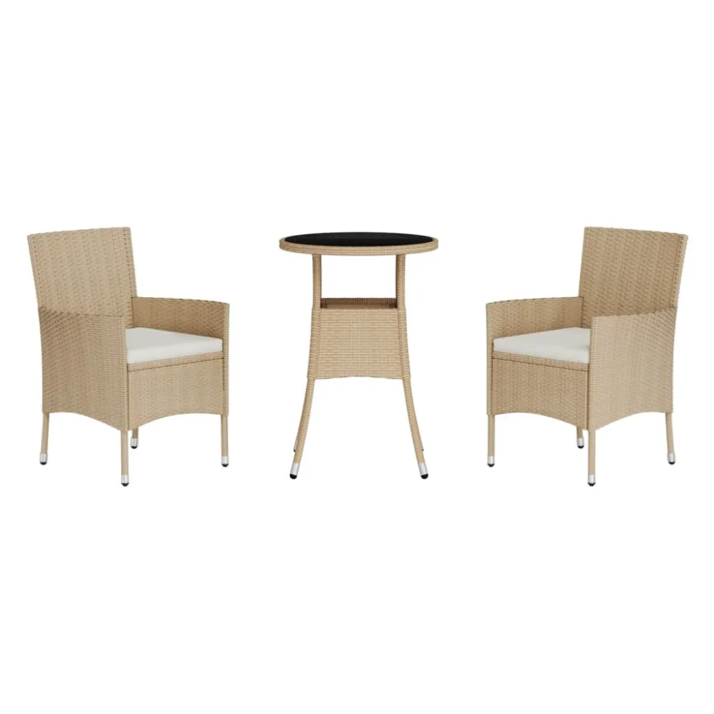 Set da Bistrò da Giardino 3 pz con Cuscini Sabbia Polyrattan